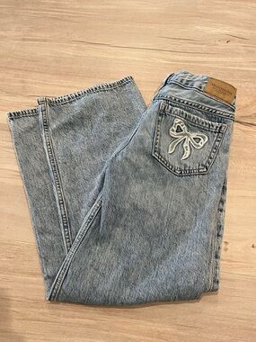 Abercrombie & Fitch Light Blue Low Rise Baggy Jeans w/White Bow Accent Kids 7/8